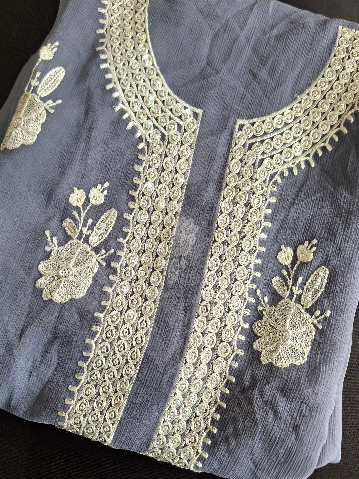 Midnight Bloom, Embroidered Chiffon 4 Piece Suit