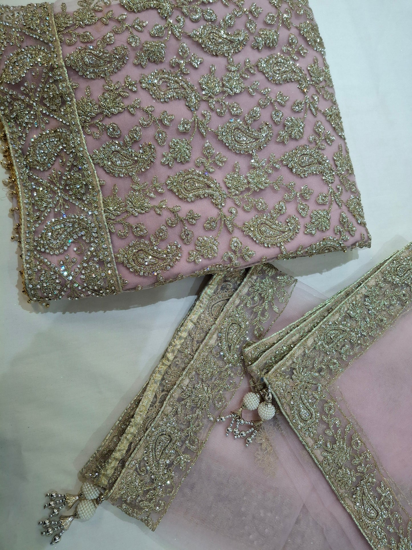 Embroidered Fancy Net,chiffon,4 piece suit set