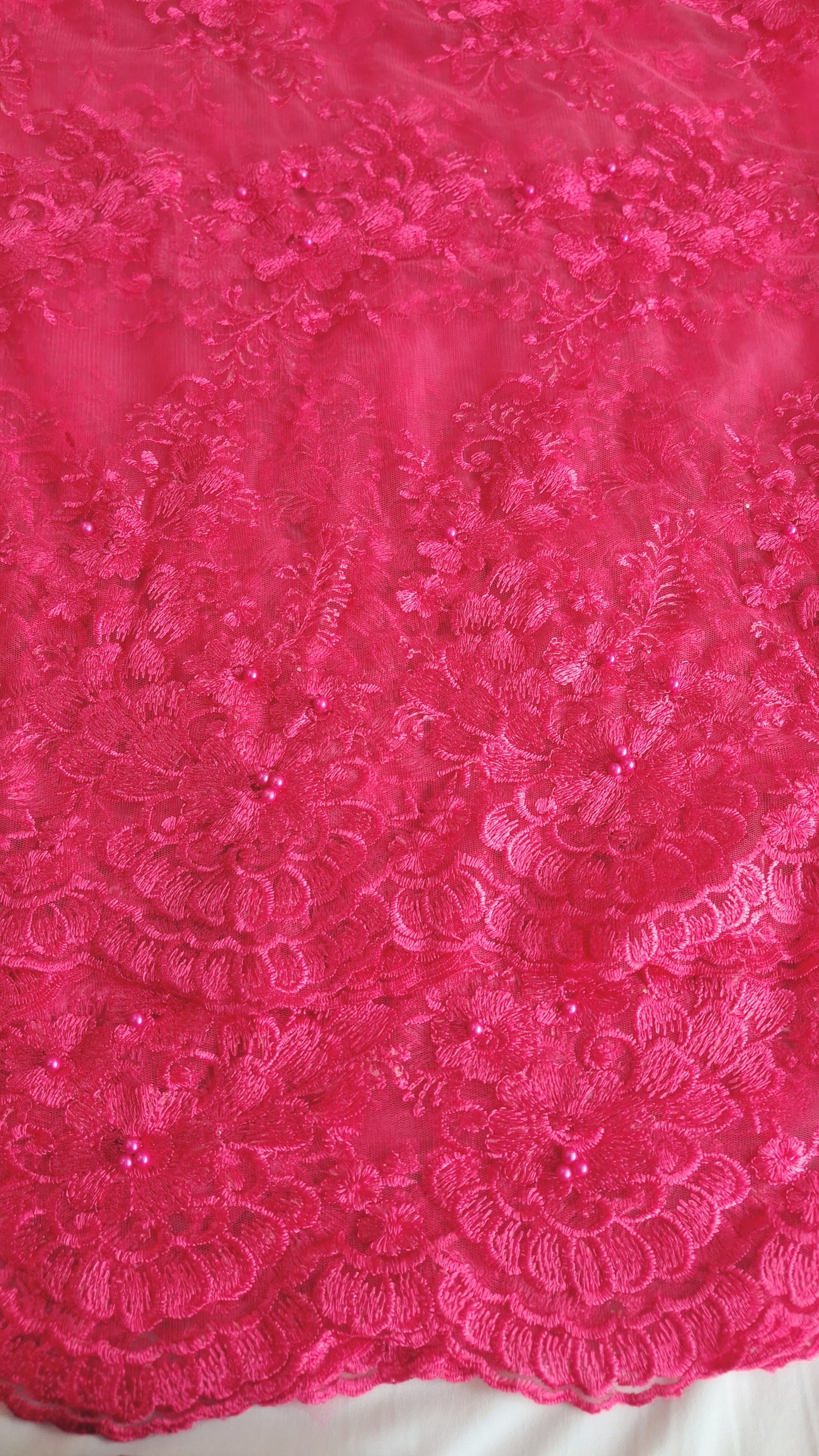 Shoking Hot Pink 3D Beaded Floral Embroidered Lace Fabric – 60″ Width (Sold by the Meters)