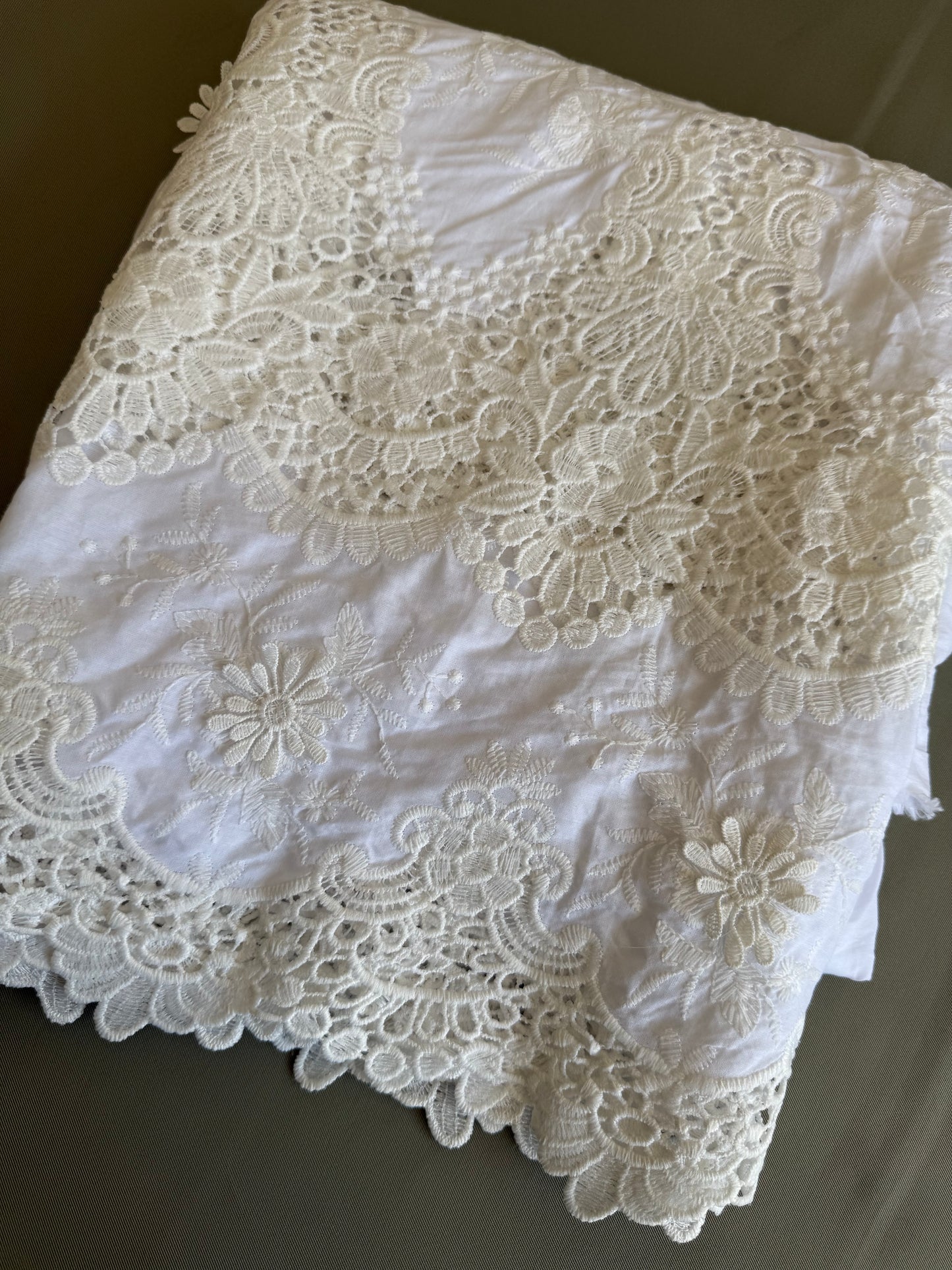 Whispering Blooms White Embroidered Cotton(4 meters)full suit