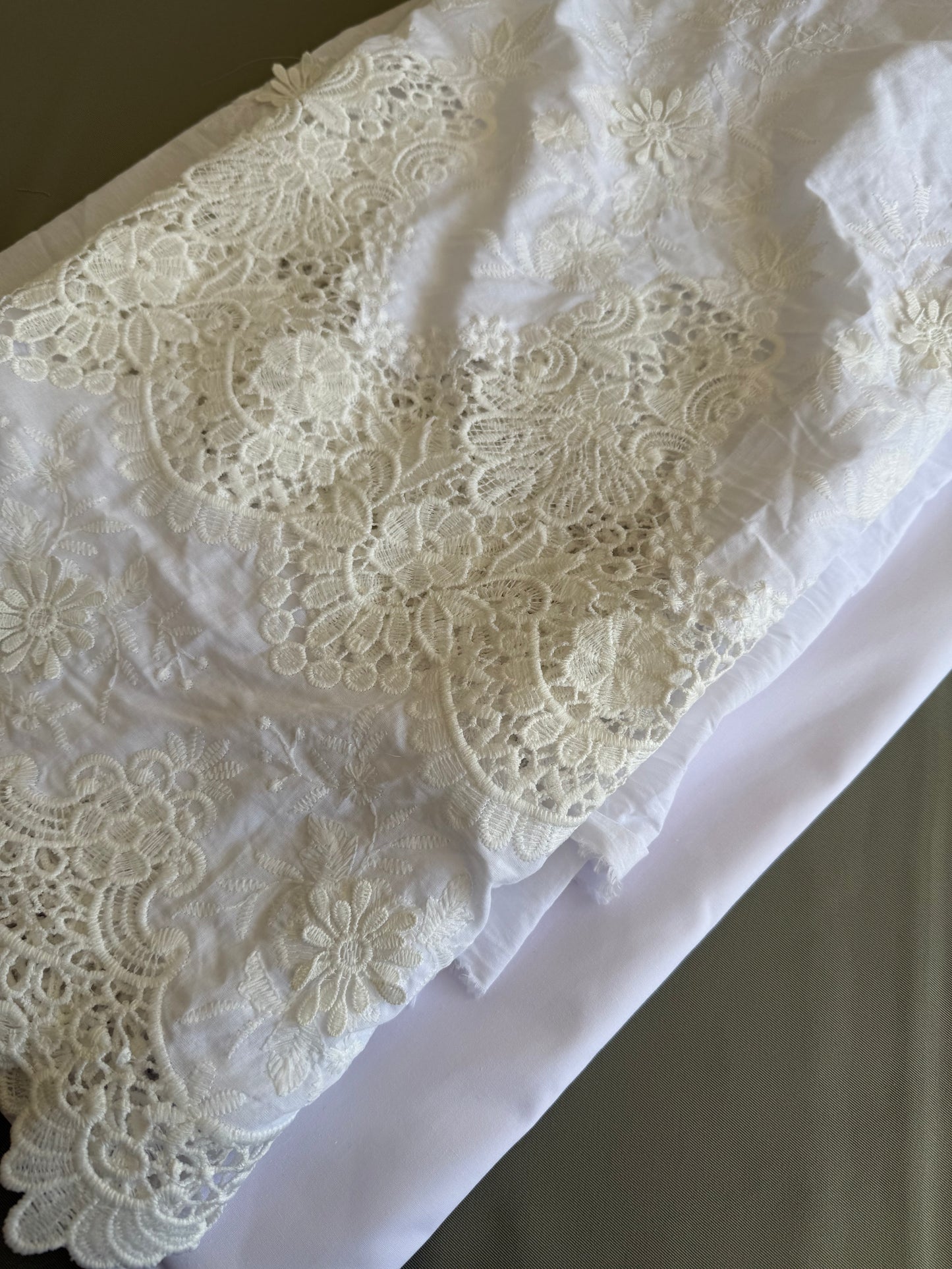 Whispering Blooms White Embroidered Cotton(4 meters)full suit