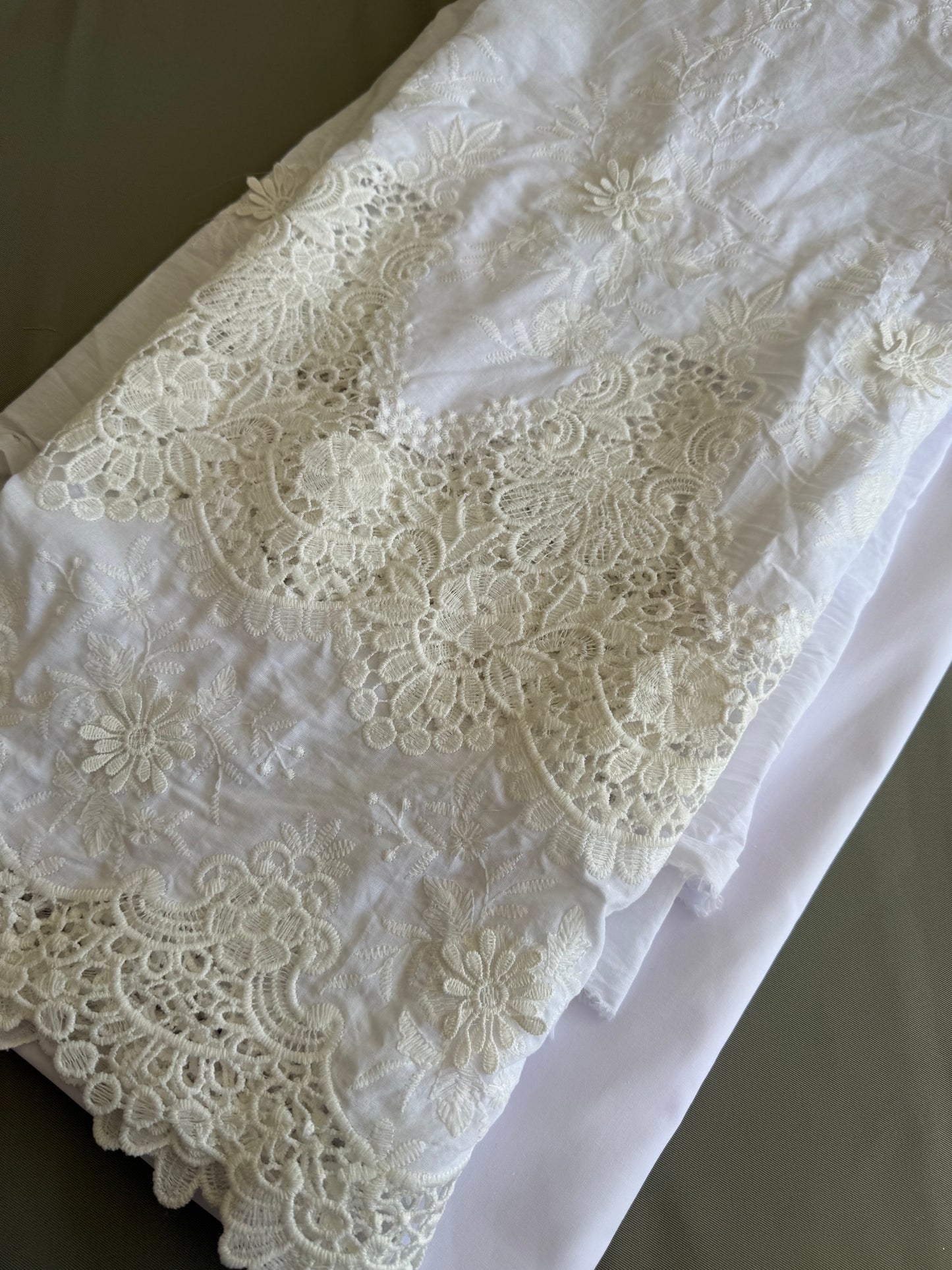 Whispering Blooms White Embroidered Cotton(4 meters)full suit