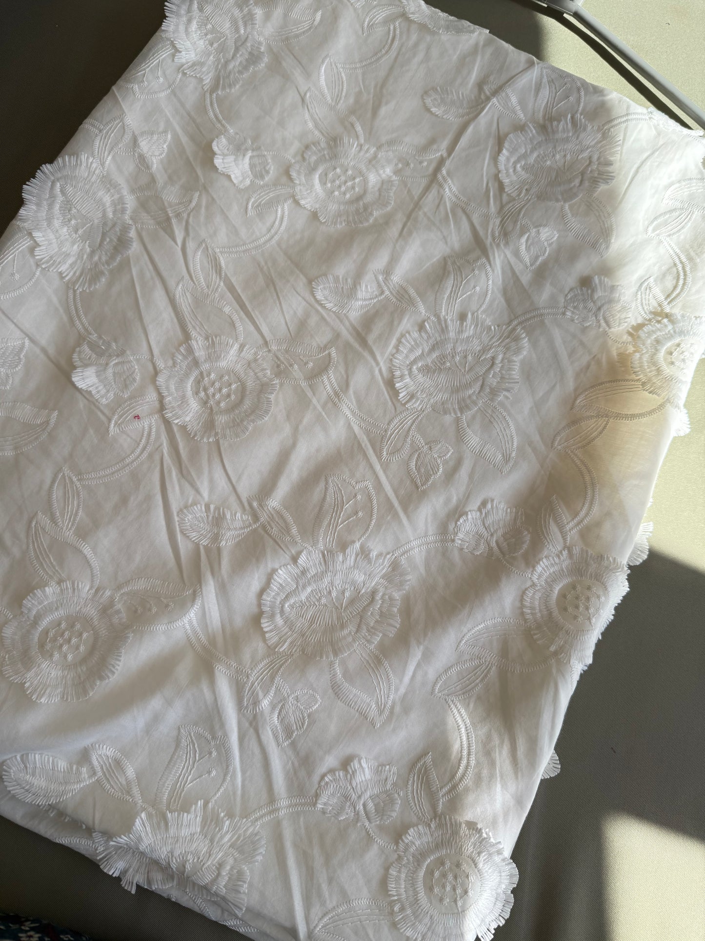 Whispering Blooms White Embroidered Cotton(4 meters)full suit