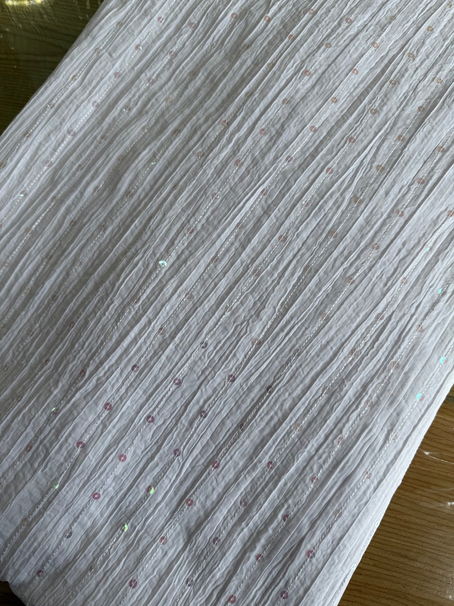 3D Soft Embroidered White Cotton Fabric And Sequins Cotton ,2.30 meters