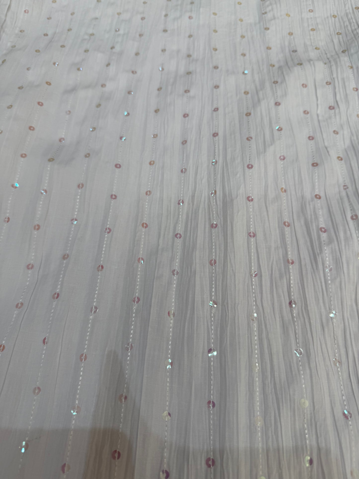3D Soft Embroidered White Cotton Fabric And Sequins Cotton ,2.30 meters