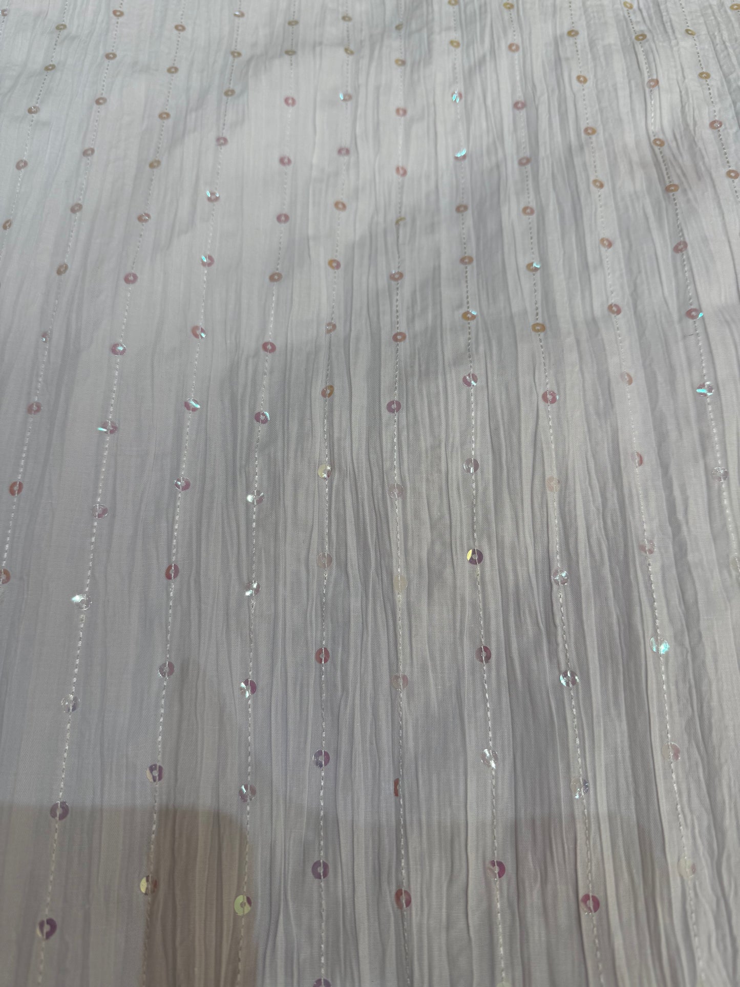 3D Soft Embroidered White Cotton Fabric And Sequins Cotton ,2.30 meters
