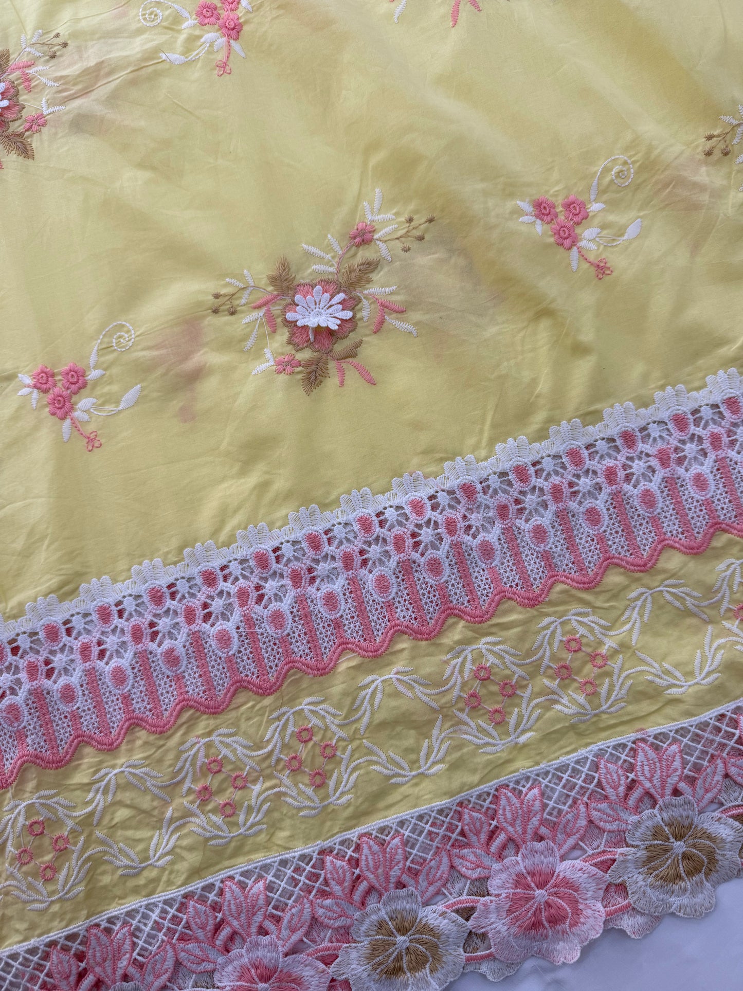 Whispering Blooms White Embroidered Cotton(4 meters)full suit