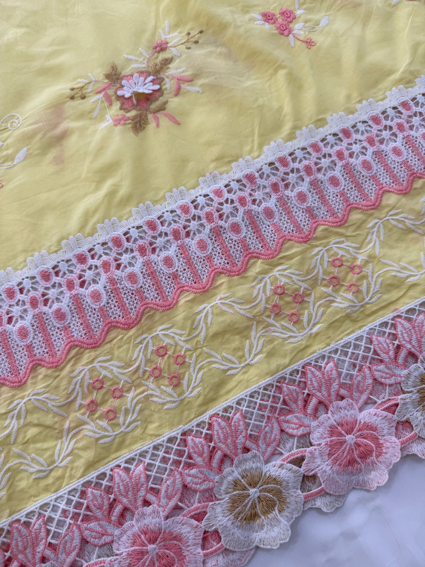 Whispering Blooms White Embroidered Cotton(4 meters)full suit