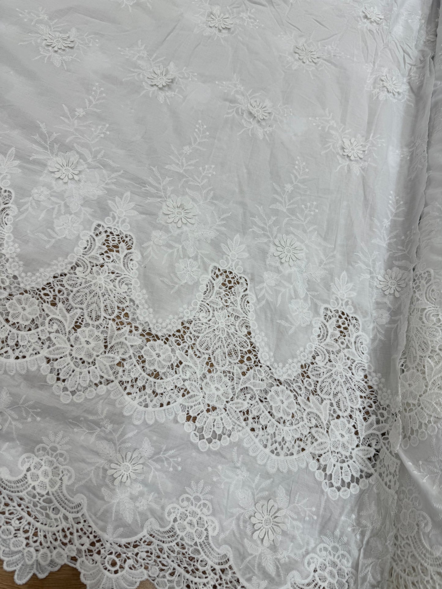 Whispering Blooms White Embroidered Cotton(4 meters)full suit