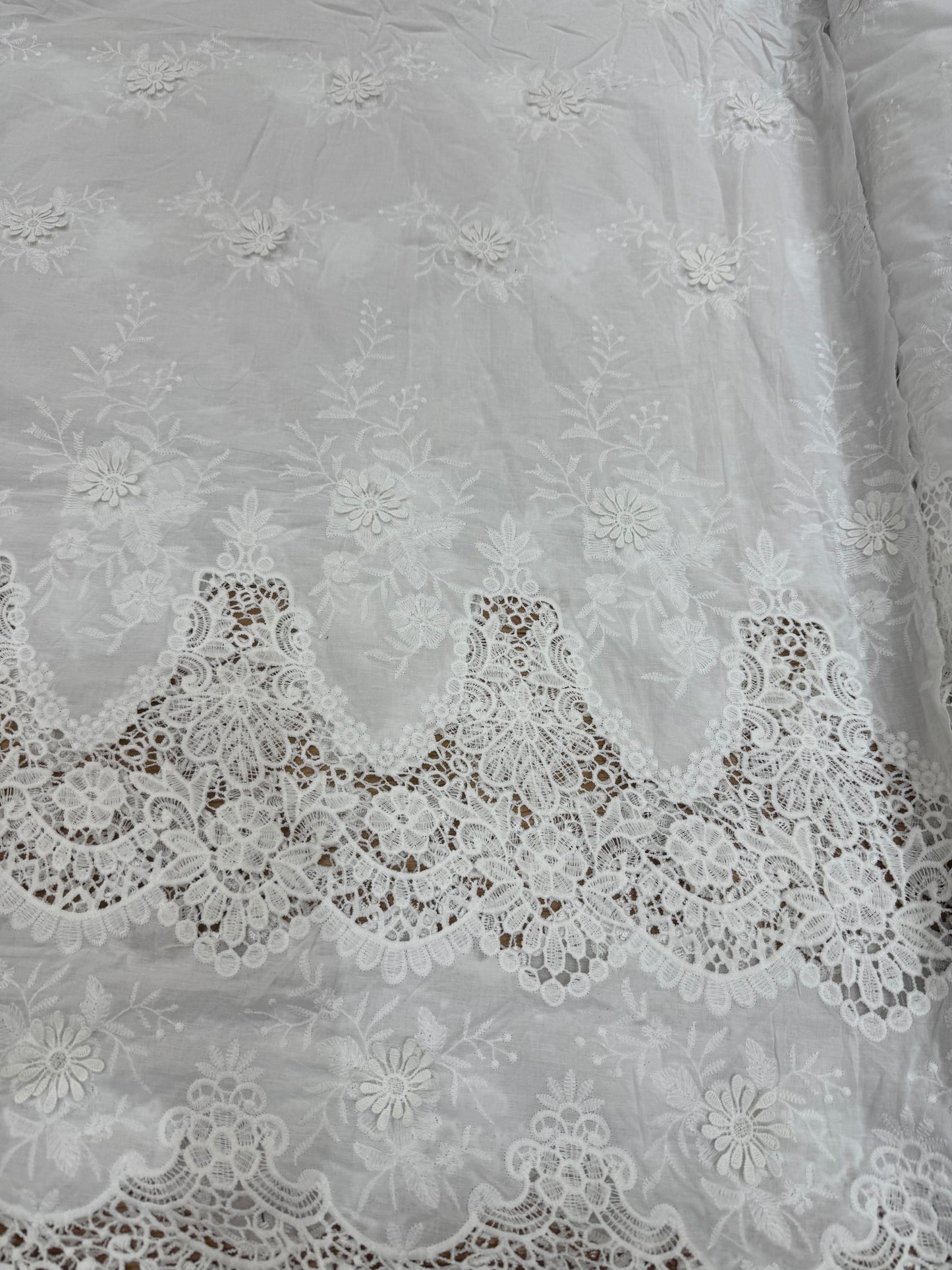 Whispering Blooms White Embroidered Cotton(4 meters)full suit