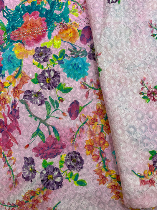Chikankari-style Cotton Top Quality(4 meters, 60"width)