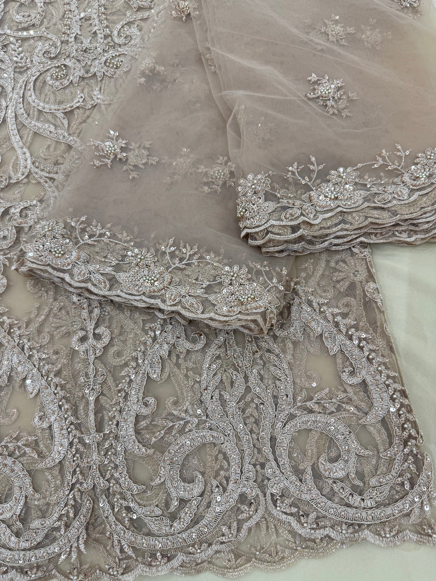 Cut Dana Luxury Heavy Embroidered Gold Net Unstitched 4 piece Full Suit