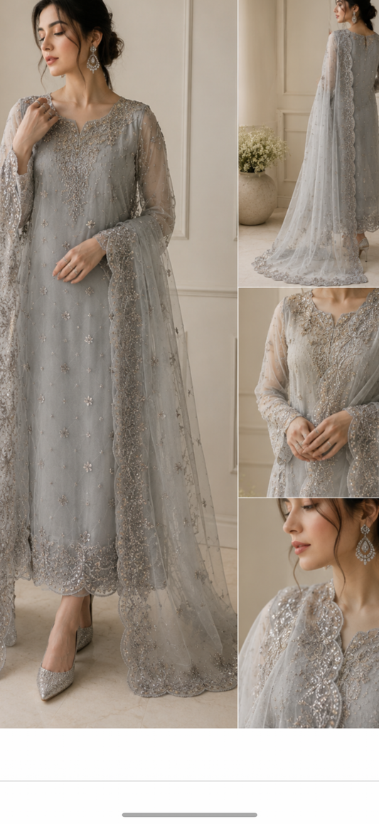 Cut Dana Heavy Diamond Embroidered Net(2.30 meters)
