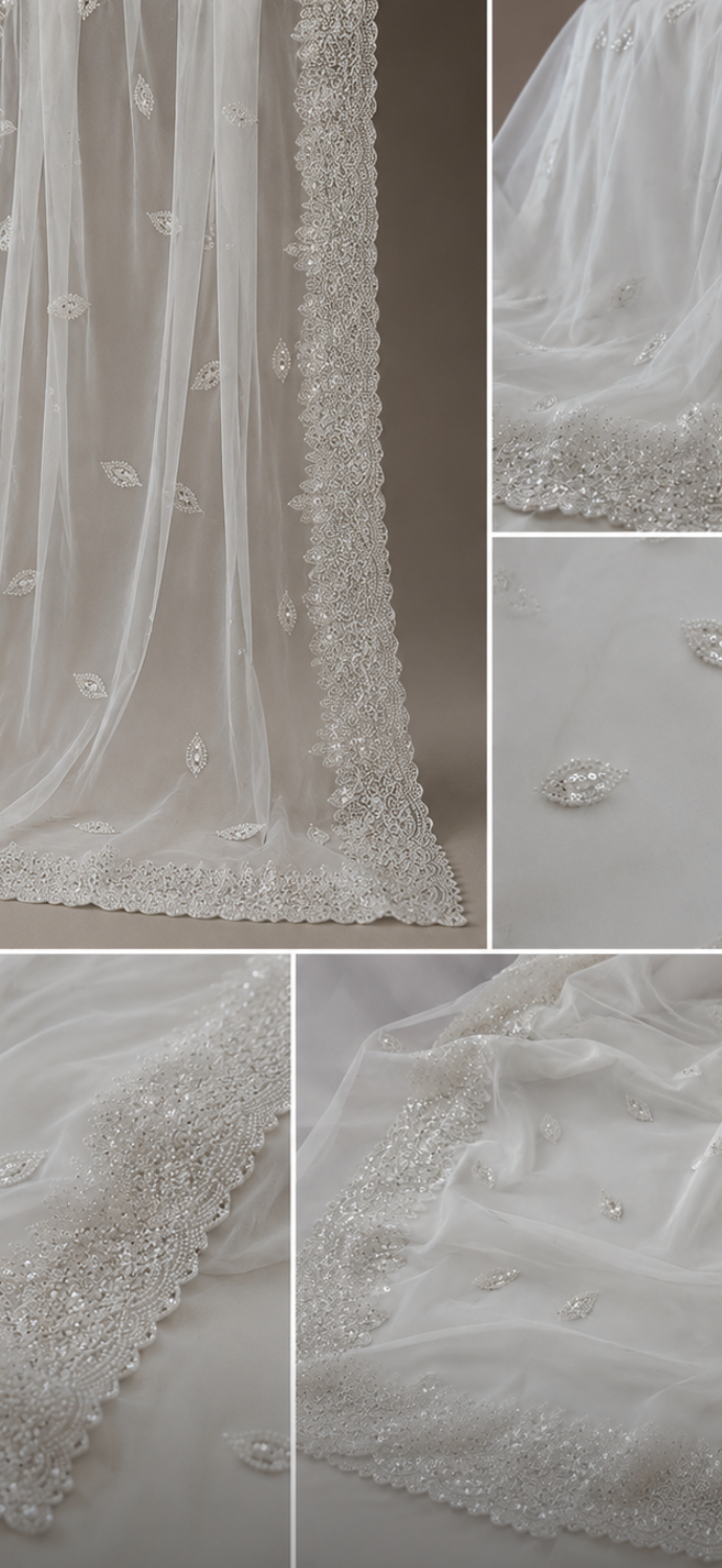 Luxurious ,Cut Dana Work,Net Dupatta Heavy Embroidered Sequins (2.3 meters)