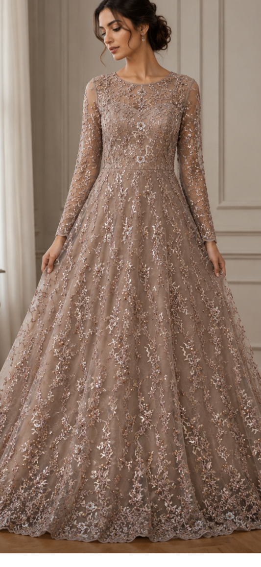 Luxurious Heavy Beaded Embroidered net, Unstitched 4 piece suit set 60"width