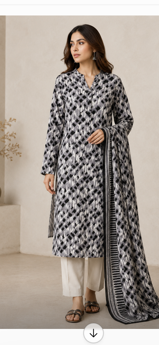 Printed Viscose Unstitched Fabrics,4 Meters Full Suit Set,60"Width,(2piece suit set)