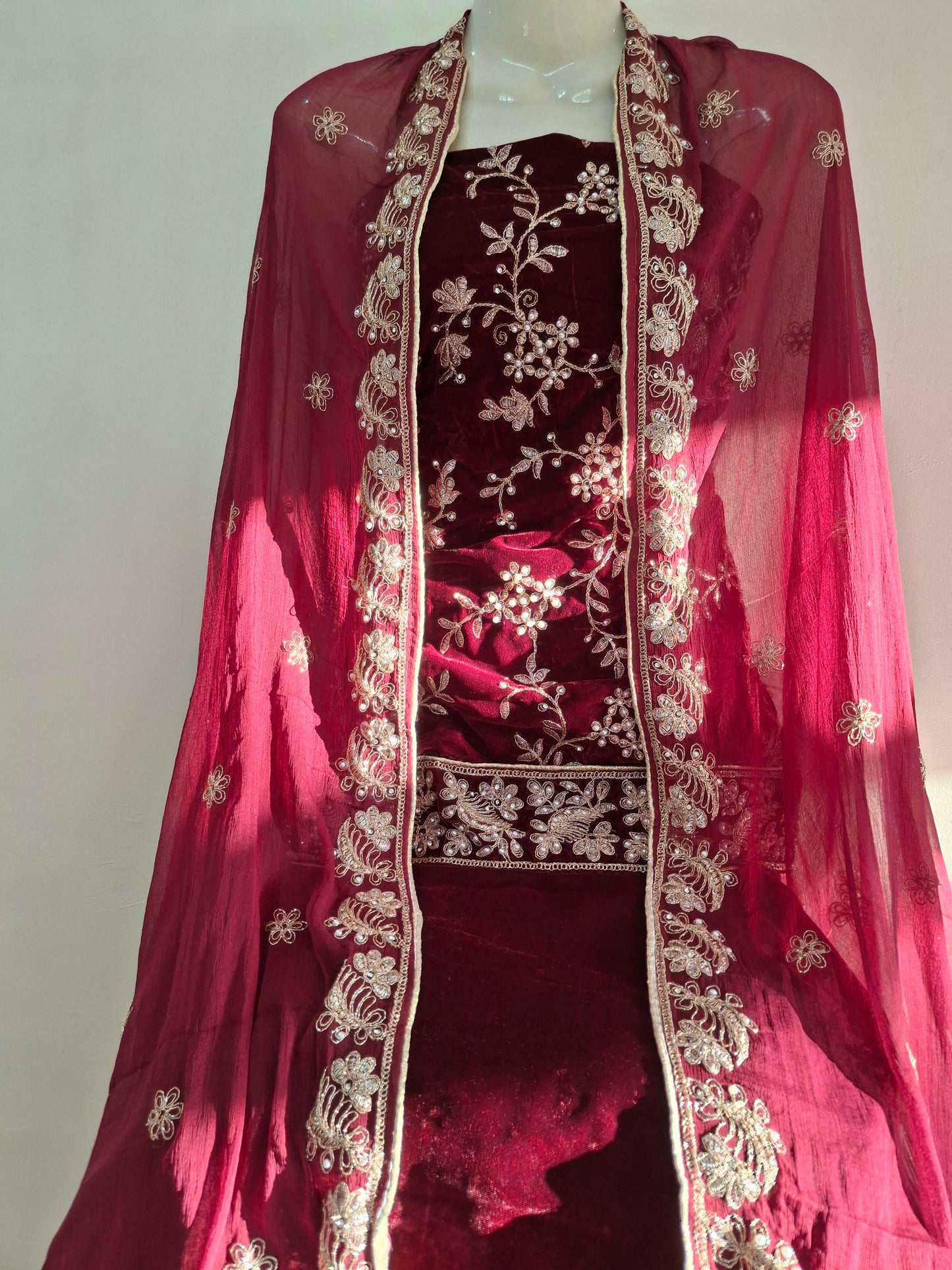 Velvet Embroidered Best Quality Micro 9000 Unstitched 3 piece suit set