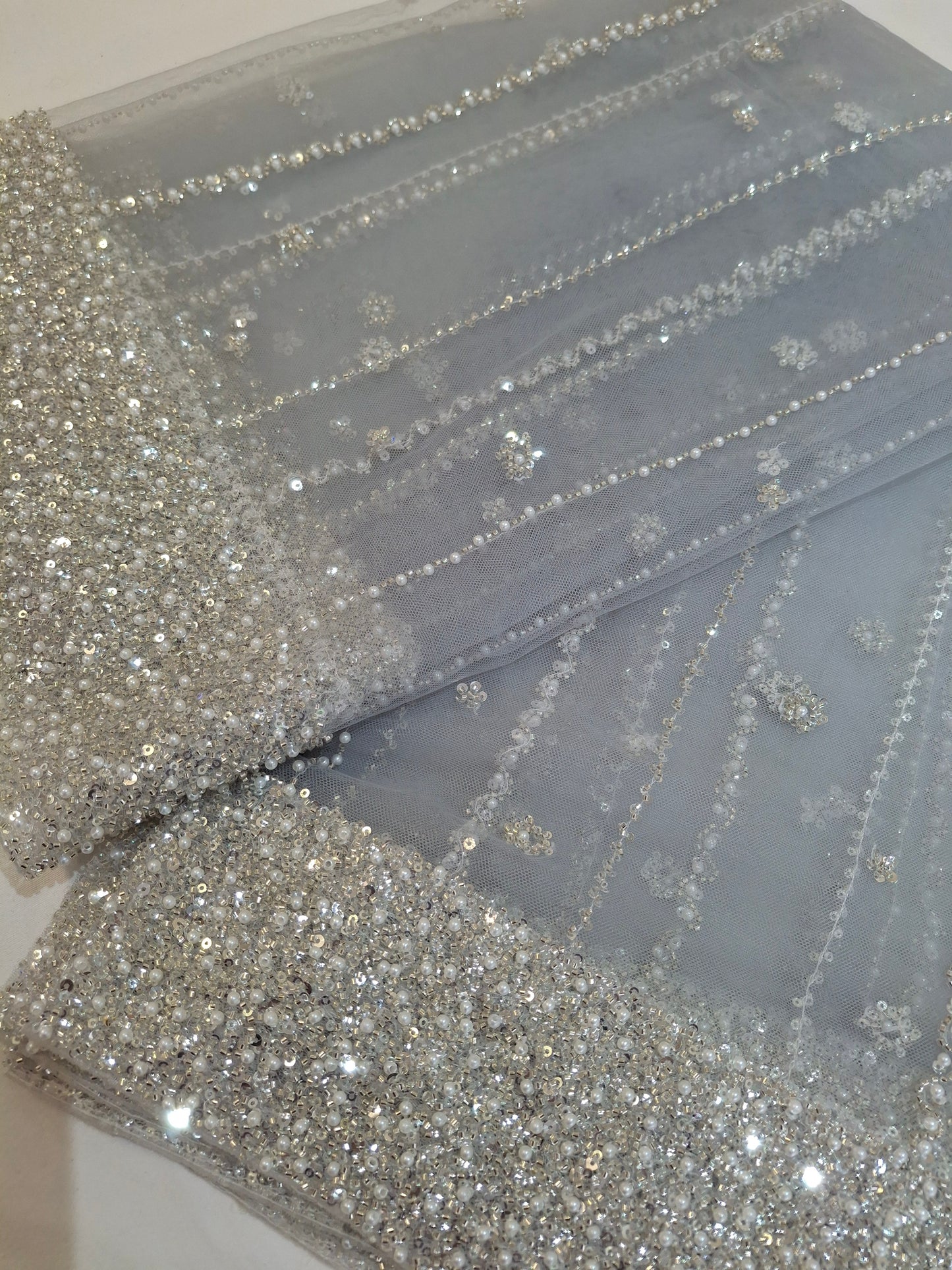 Cut Dana,Net Dupatta Heavy Embroidered Sequins (2.3 meters)