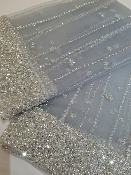 Cut Dana Heavy Diamond Embroidered Net(sold by the meters)