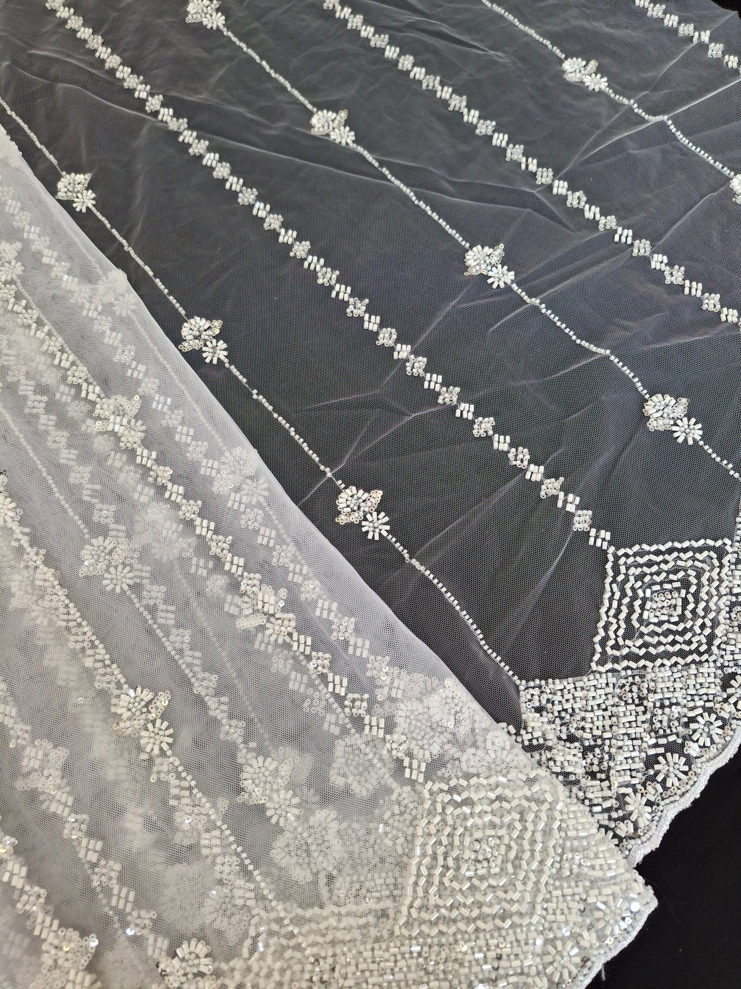 Cut Dana Heavy Diamond Embroidered Net(sold by the meters)