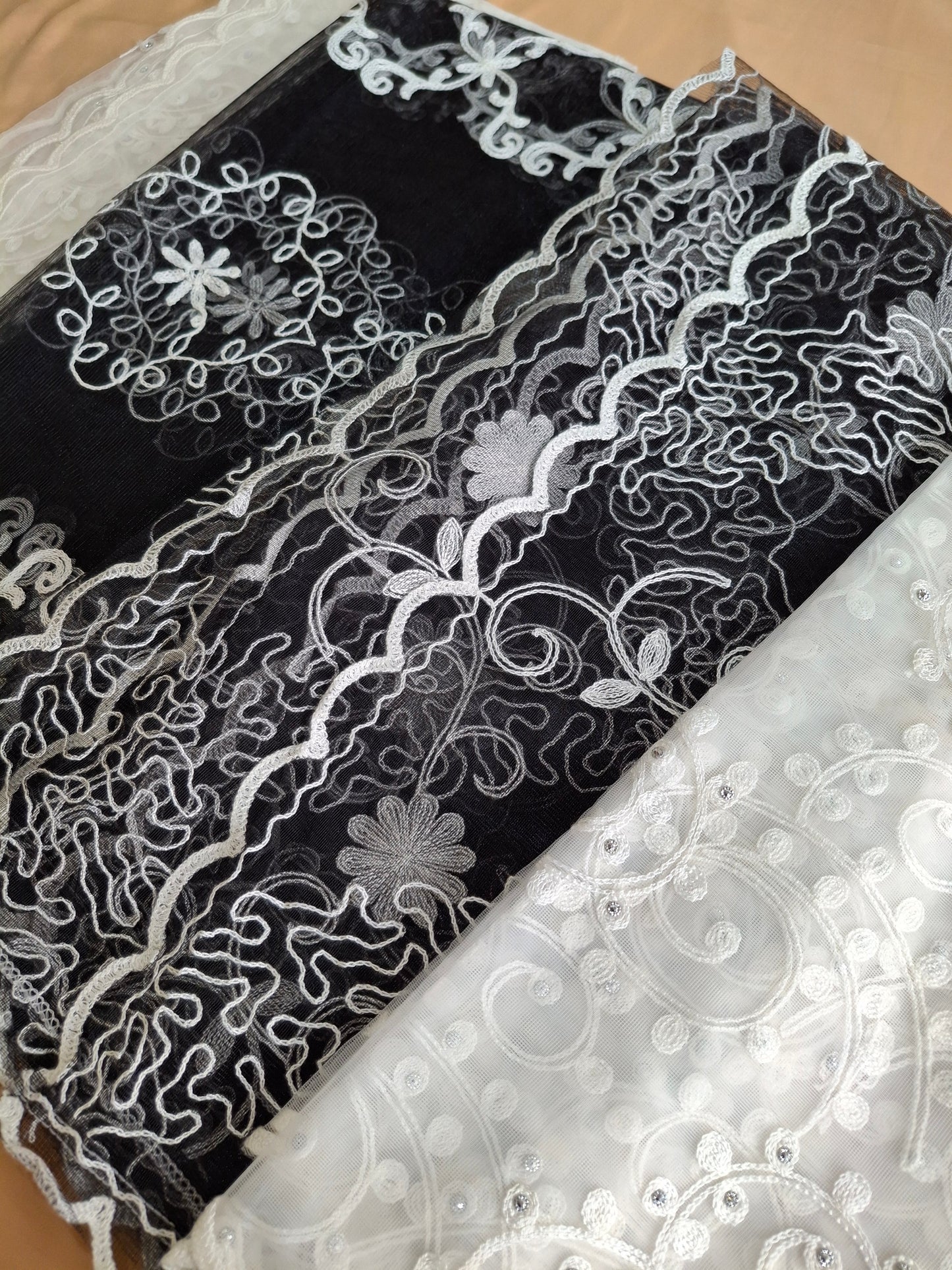 Lightweight Plain Net and Embroidered Dupatta(2.30 meters length)