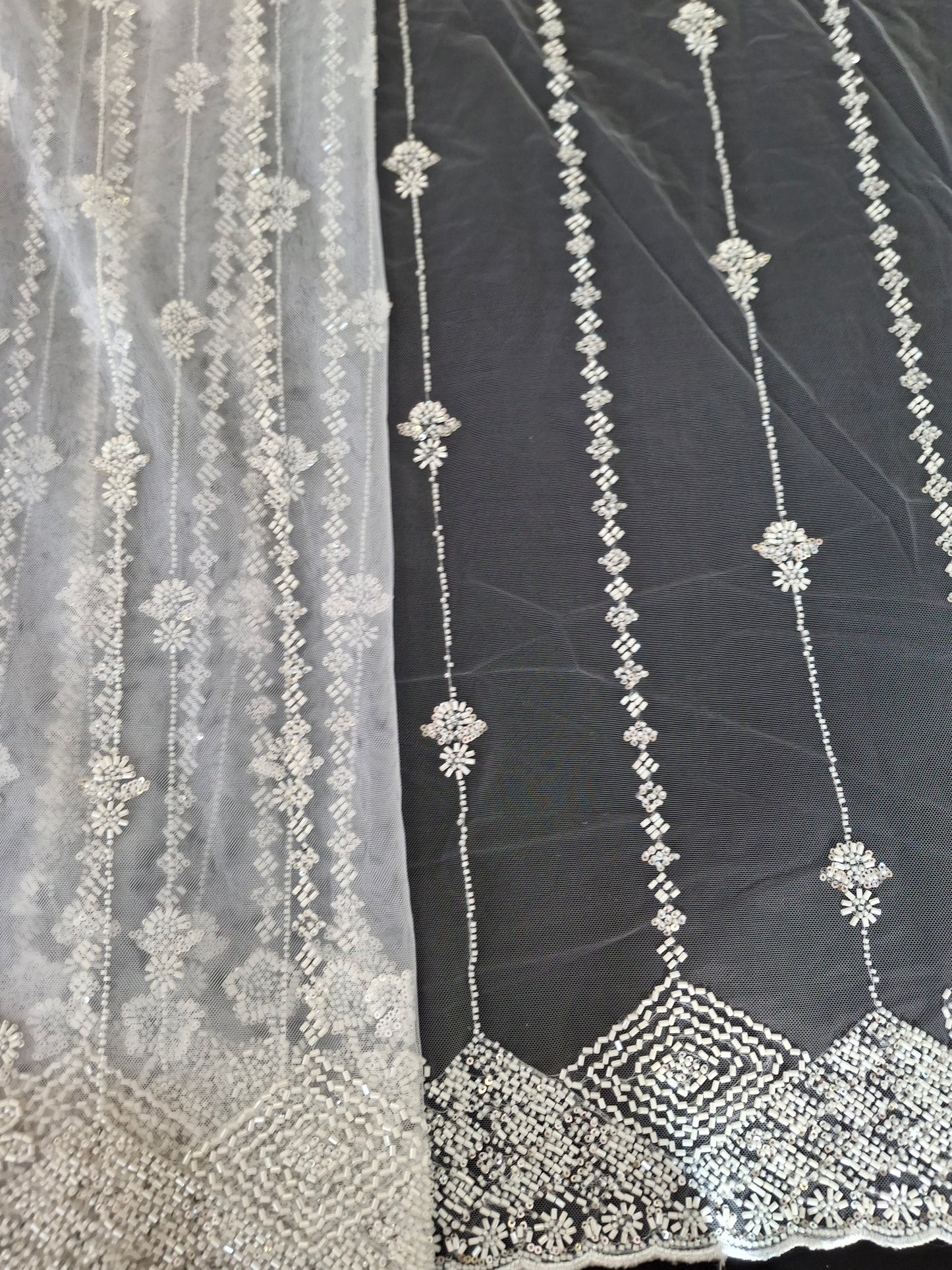 Cut Dana Heavy Diamond Embroidered Net(sold by the meters)