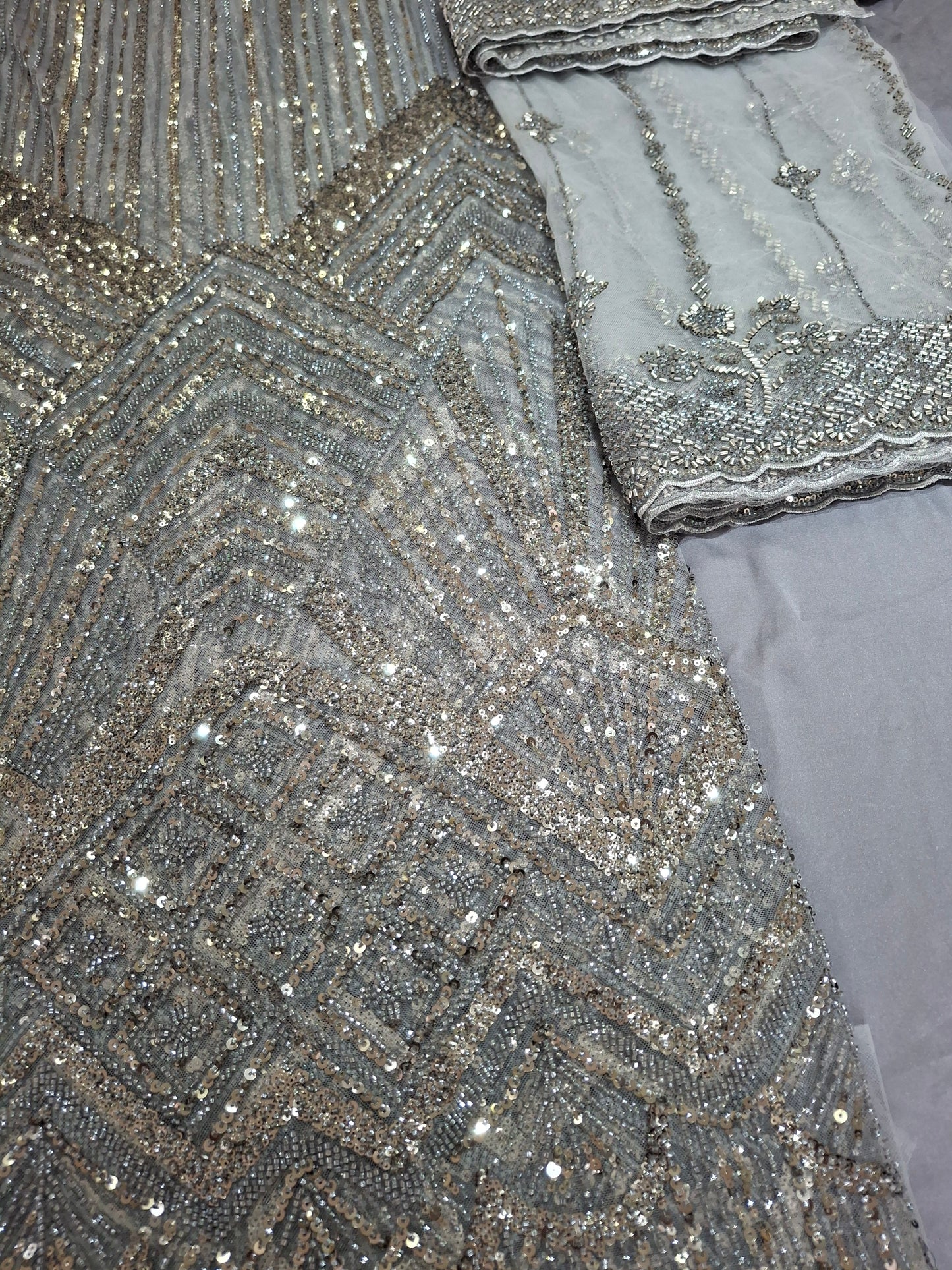 Cut Dana,Sequins,Heavy Embroidered Luxurious Net Fabric(4 piece suit set)