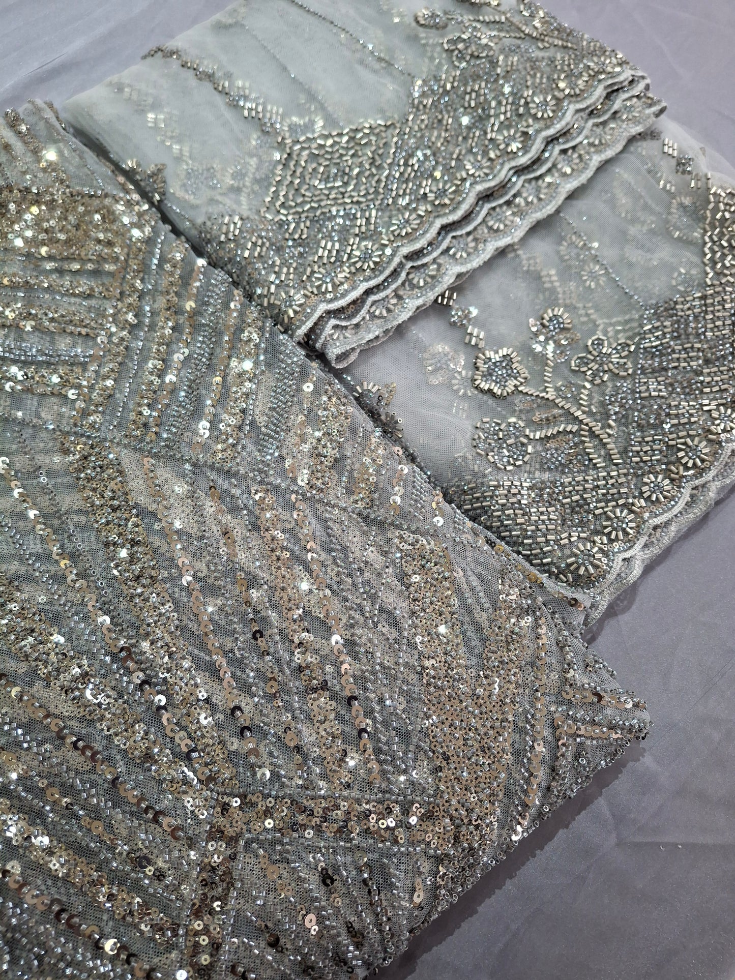 Cut Dana,Sequins,Heavy Embroidered Luxurious Net Fabric(4 piece suit set)