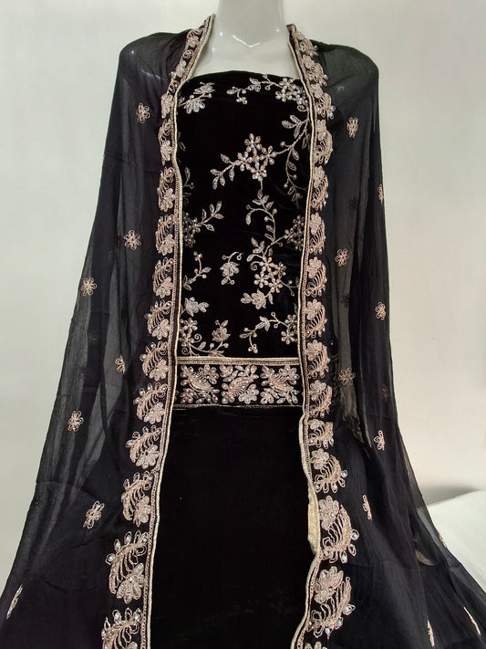 Velvet Embroidered Best Quality Micro 9000 Unstitched 3 piece suit set