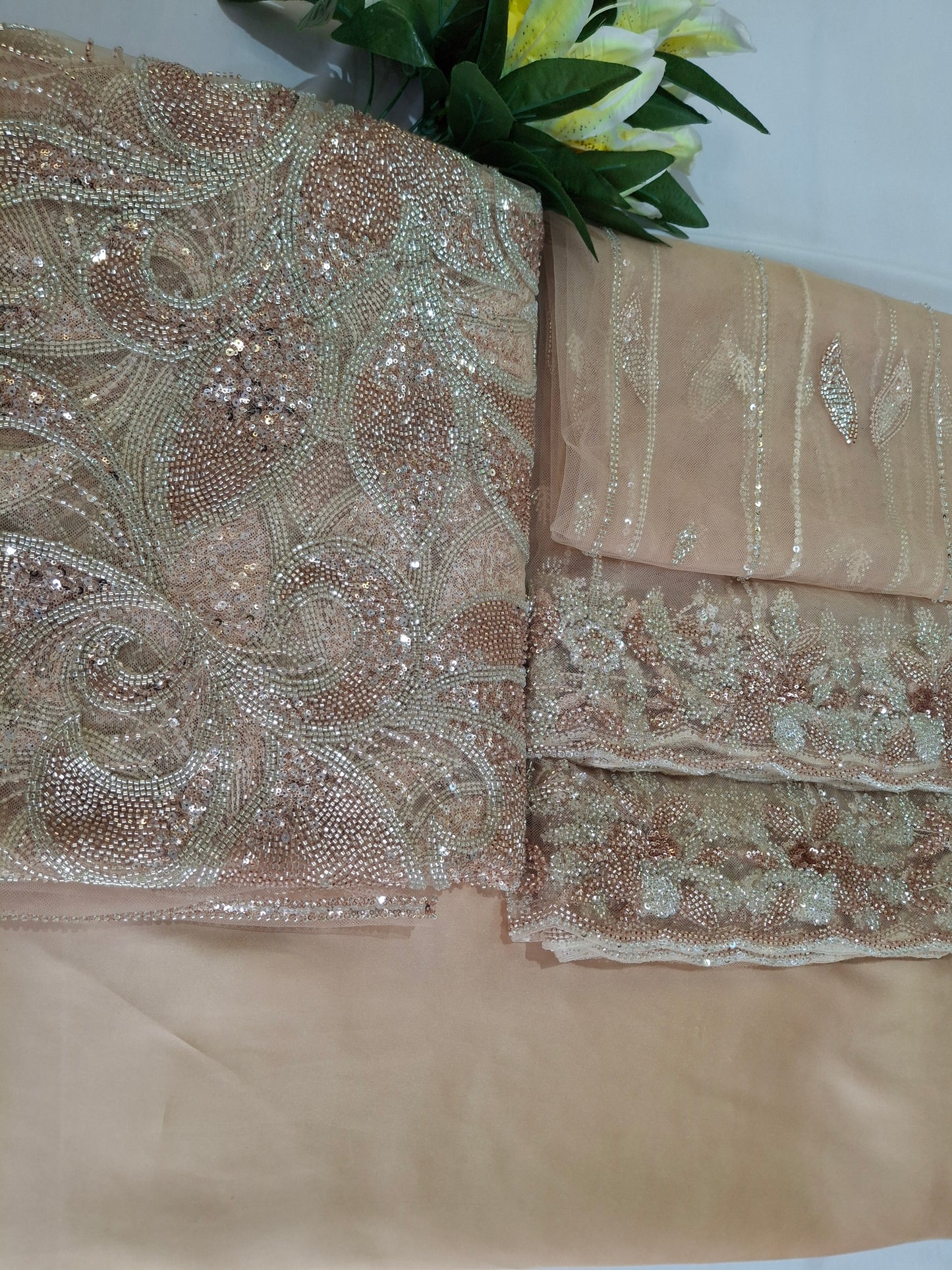 Cut Dana,Sequins,Heavy Embroidered Luxurious Net Fabric(4 piece suit set)