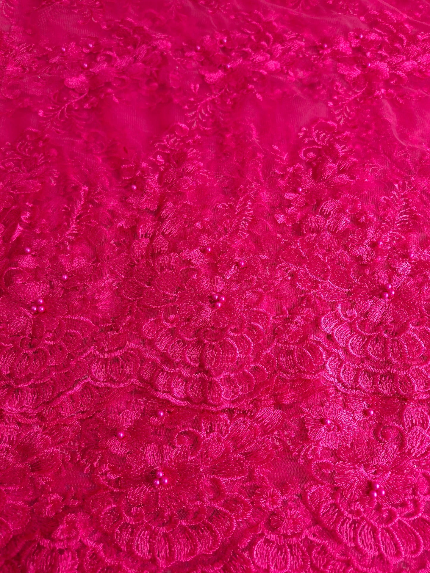 Shoking Hot Pink 3D Beaded Floral Embroidered Lace Fabric – 60″ Width (Sold by the Meters)