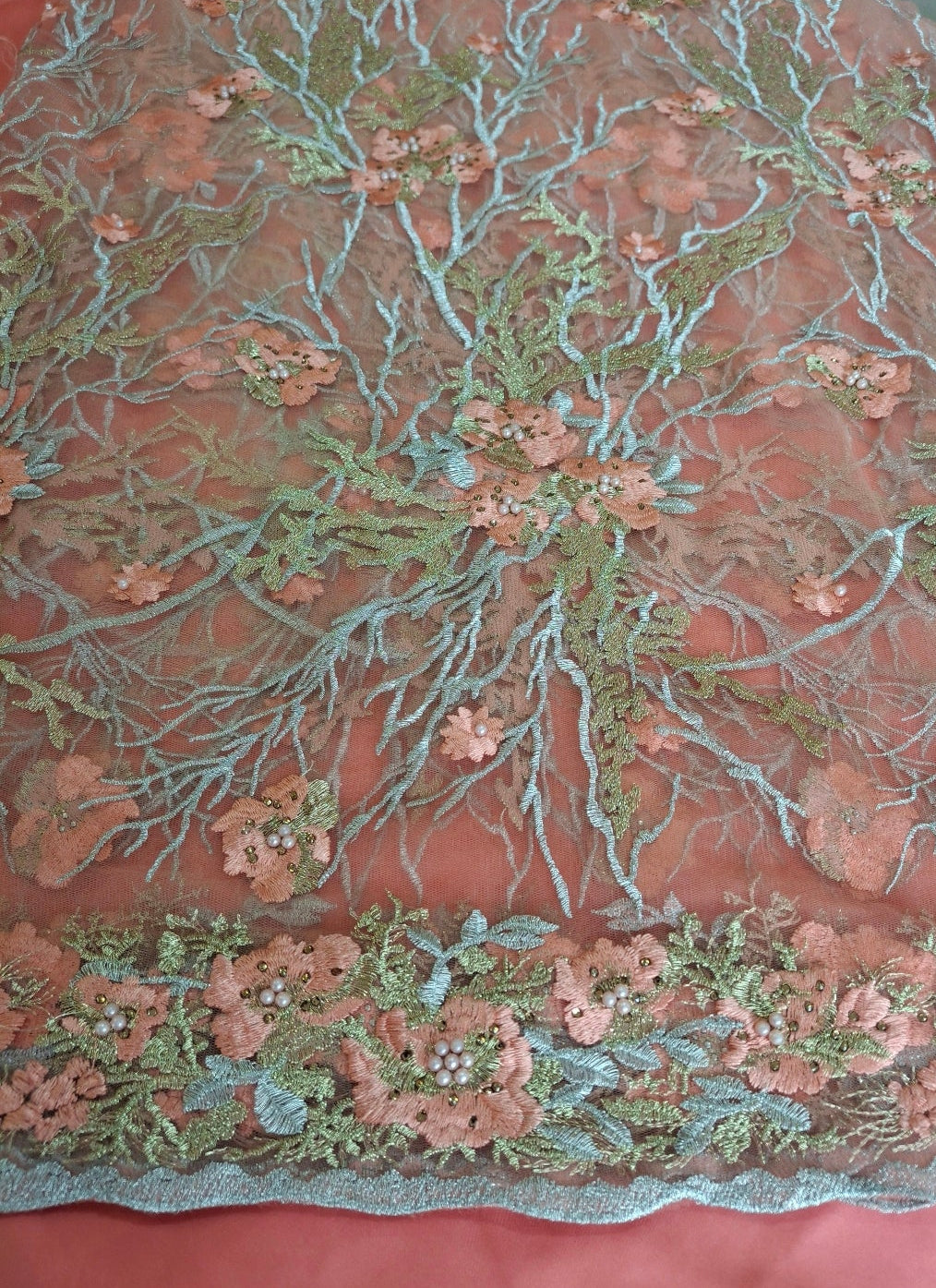 Luxurious Embroidered Net Fabric, 4 piece suit set