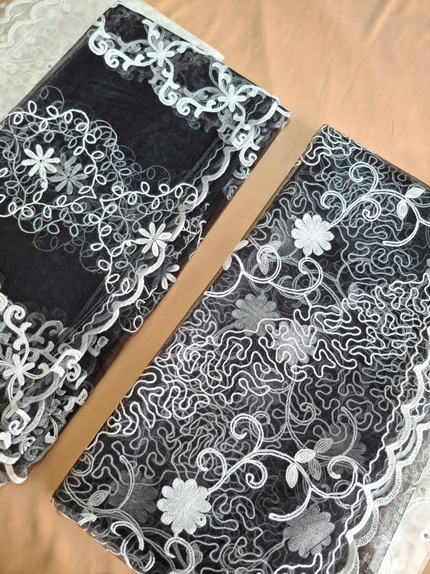 Lightweight Plain Net and Embroidered Dupatta(2.30 meters length)