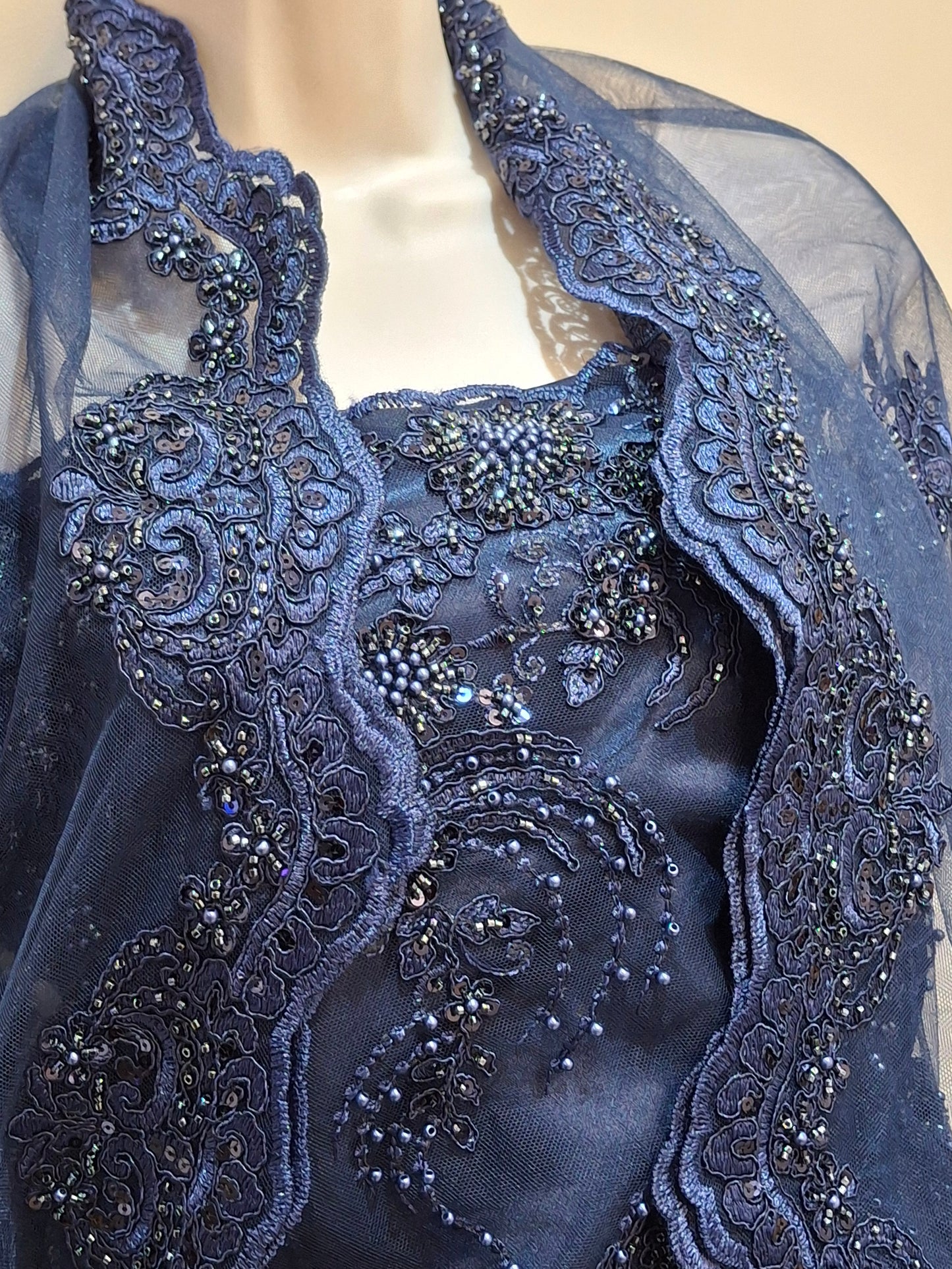 Luxurious Embroidered Navy Blue Net(Full suit set 4 piece)