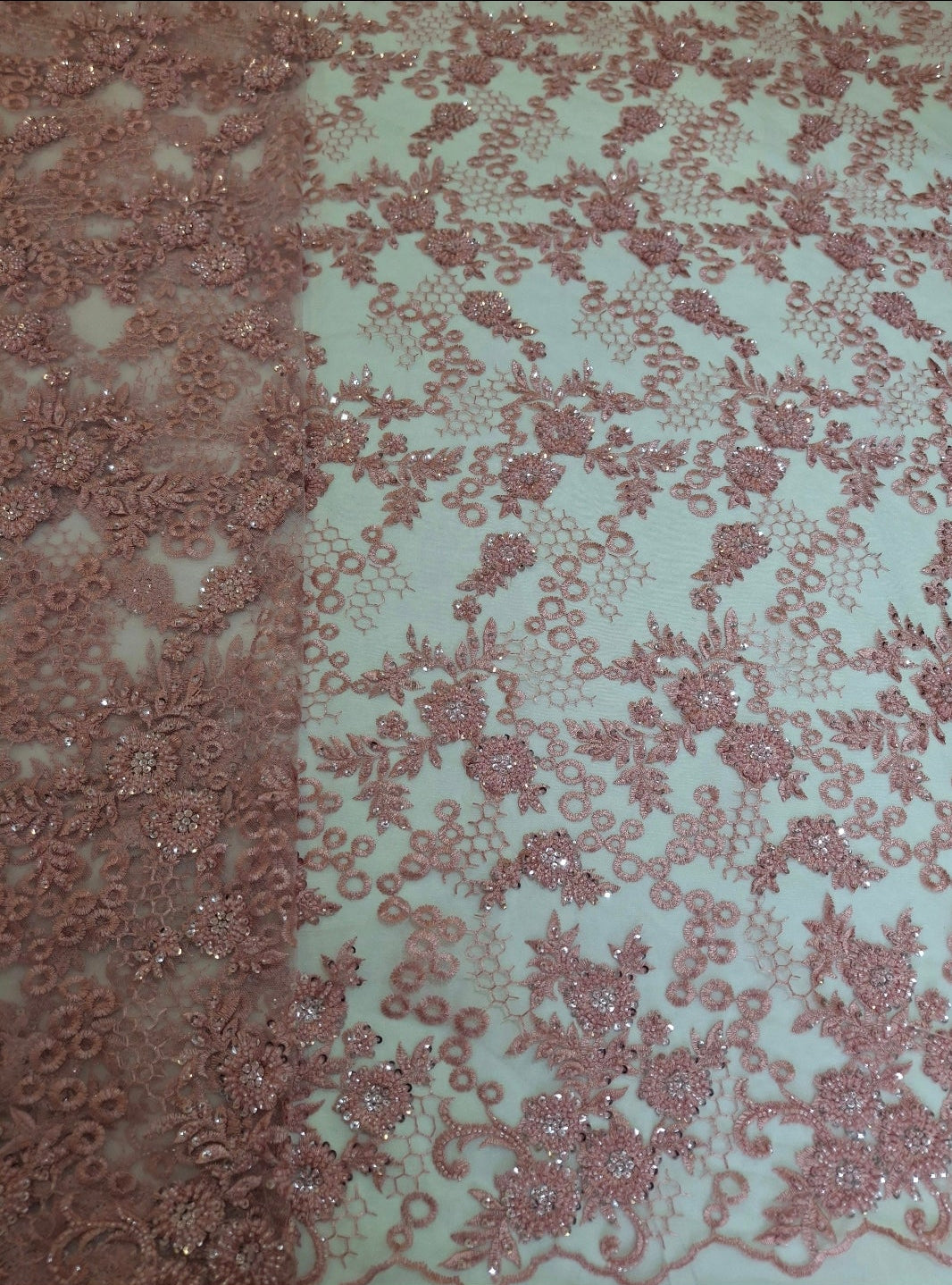 Luxurious Burgundy Beaded Embroidered 3D Floral Net(2 meters)