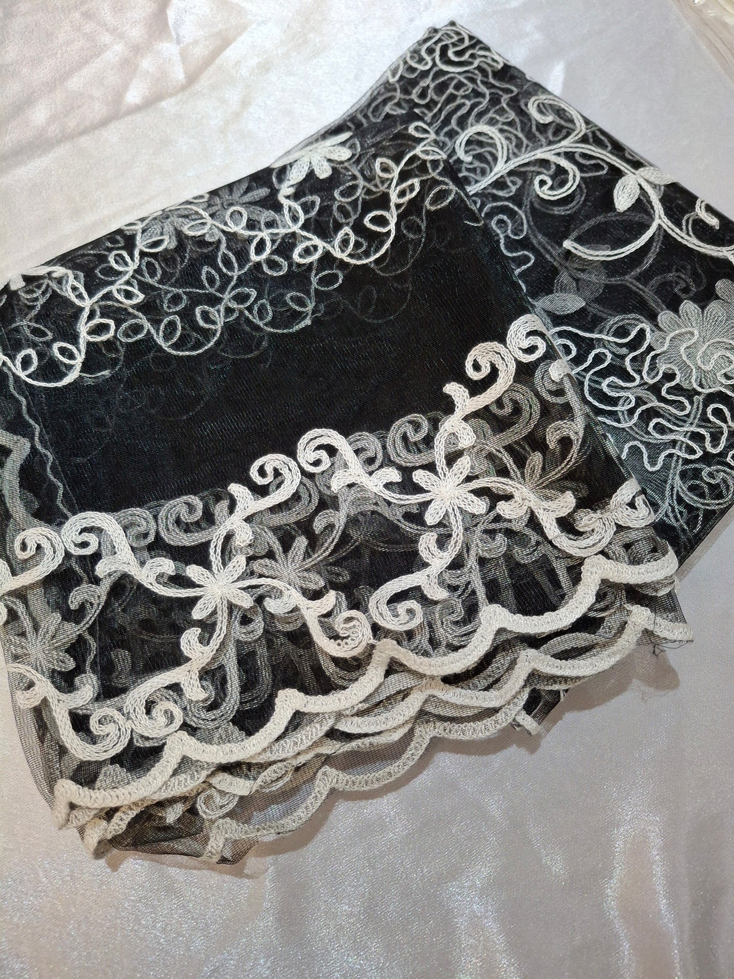 Lightweight Plain Net and Embroidered Dupatta(2.30 meters length)