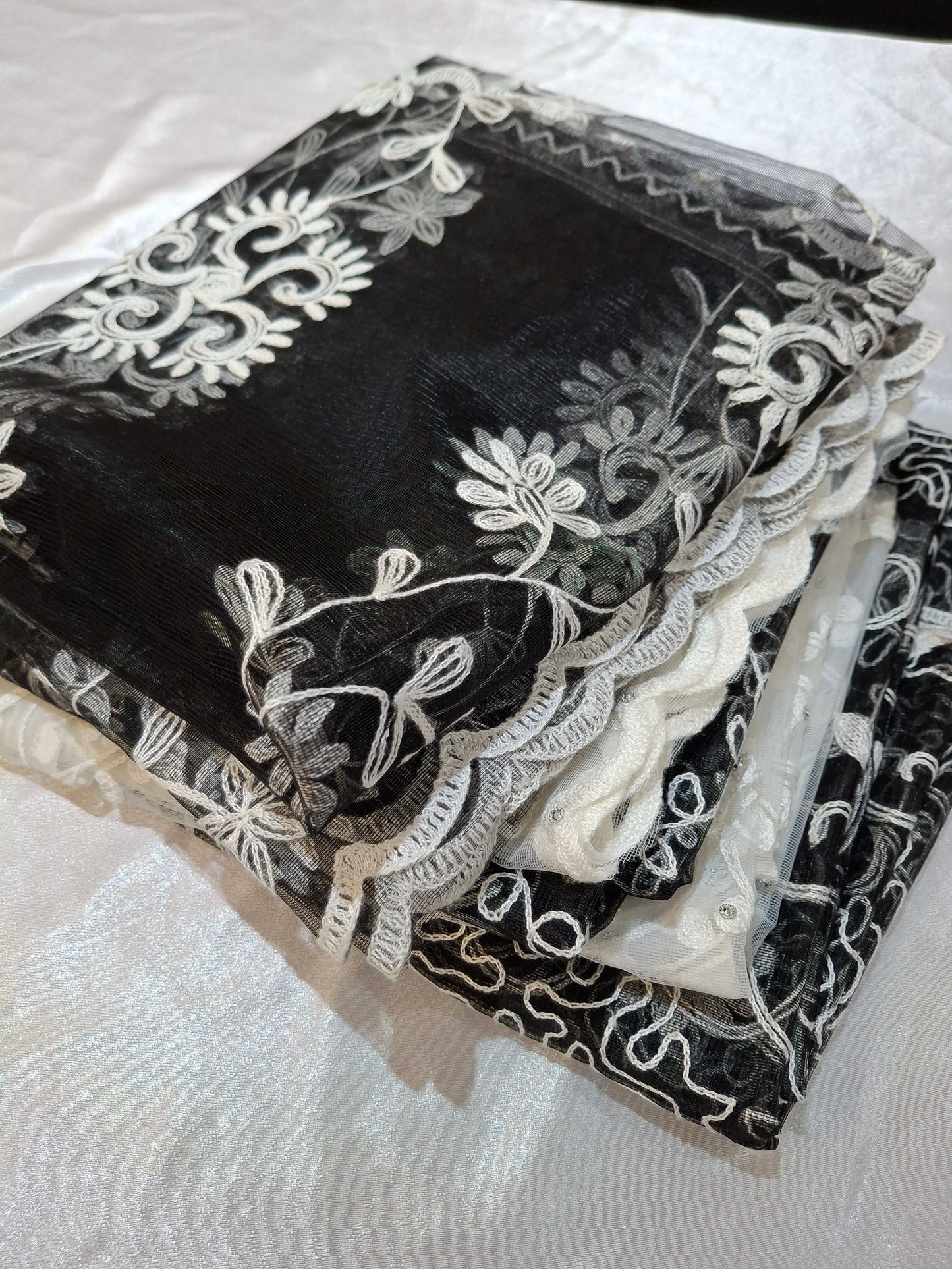 Lightweight Plain Net and Embroidered Dupatta(2.30 meters length)