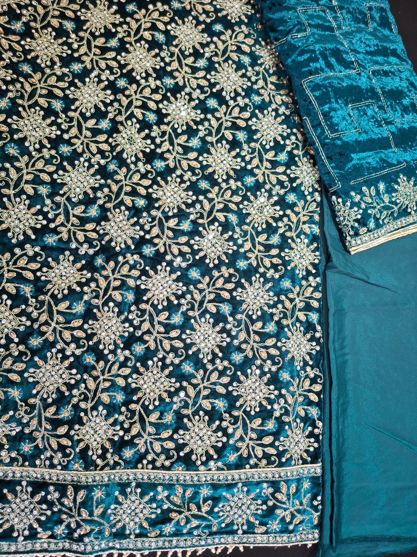 Fancy Velvet Embroidered 3 Piece Suit Set