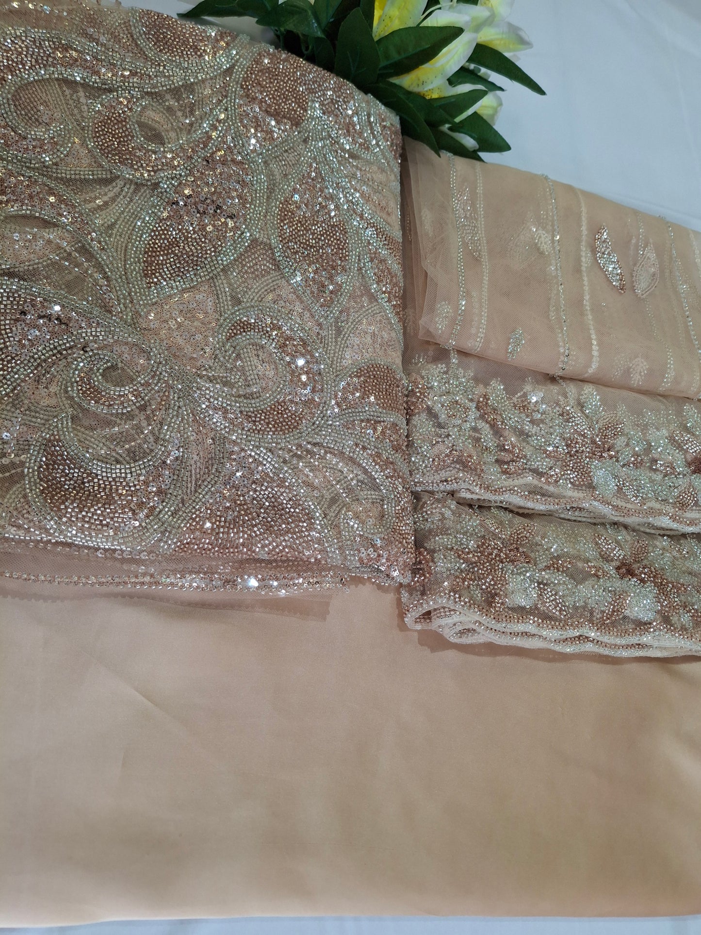 Cut Dana,Sequins,Heavy Embroidered Luxurious Net Fabric(4 piece suit set)