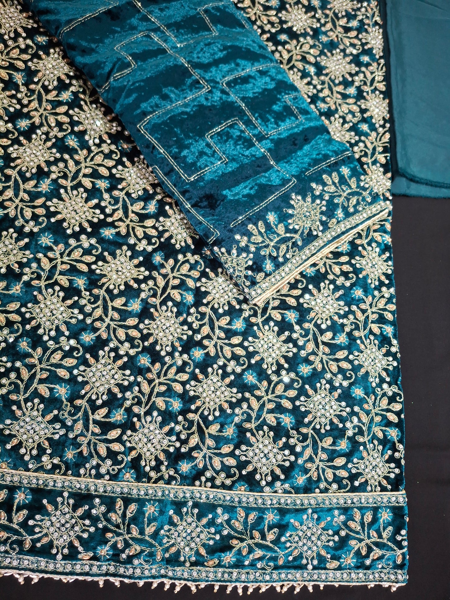 Fancy Velvet Embroidered 3 Piece Suit Set