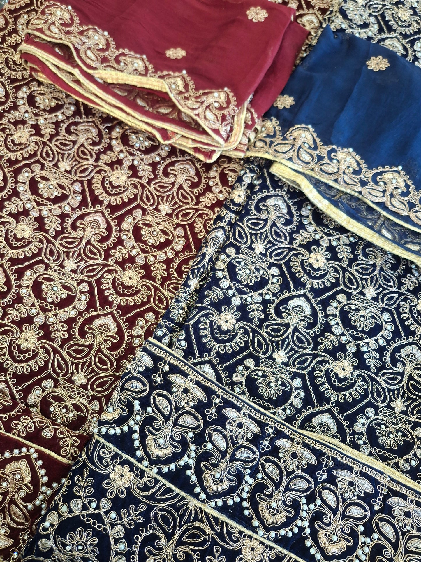 Micro Velvet 9000 Embroidered Unstitched 3 Piece Suit Set