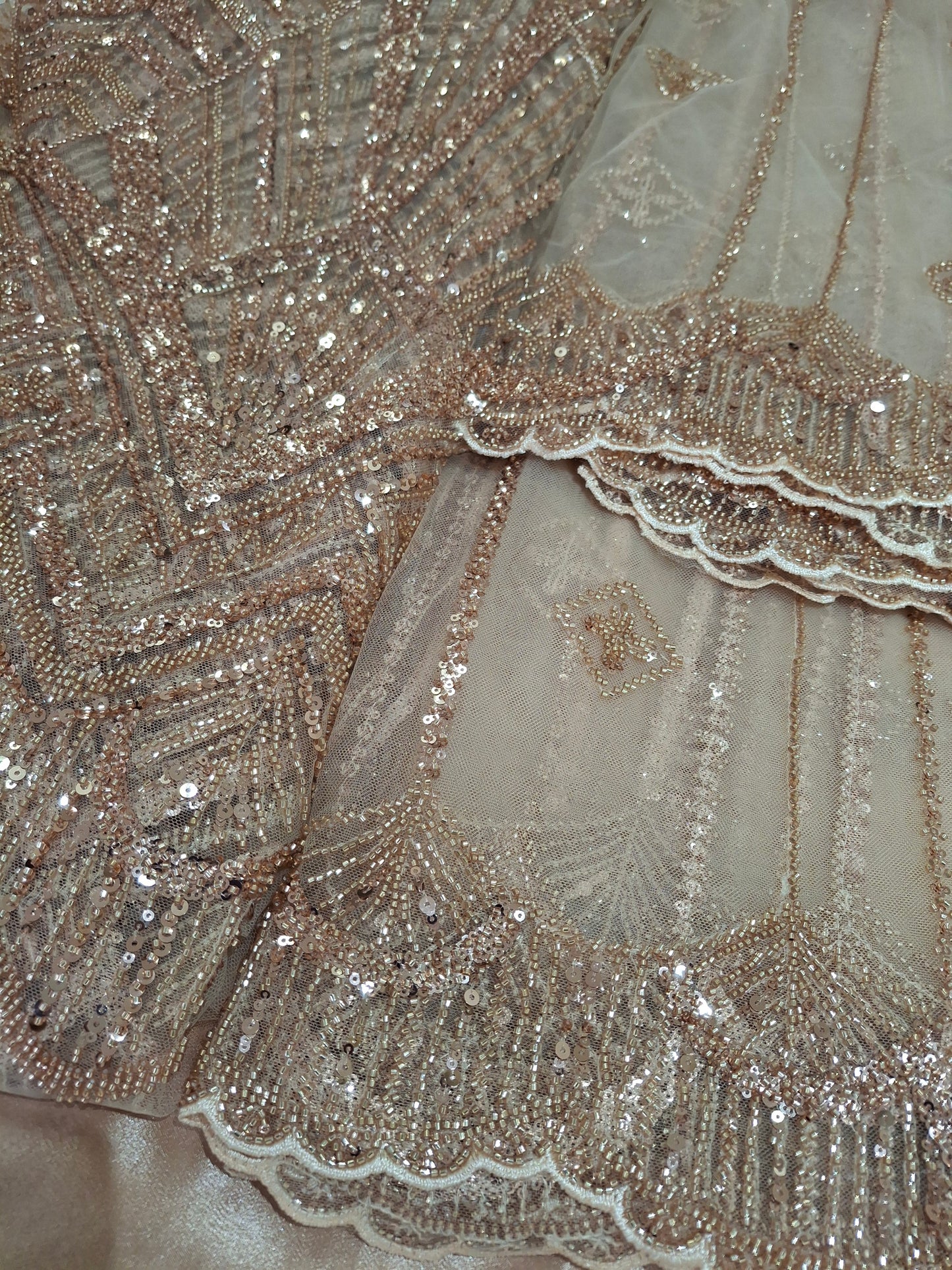 Cut Dana Luxury Heavy Embroidered Gold Net Unstitched 4 piece Full Suit