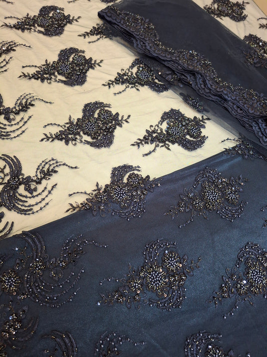 Luxurious Embroidered Navy Blue Net(Full suit set 4 piece)