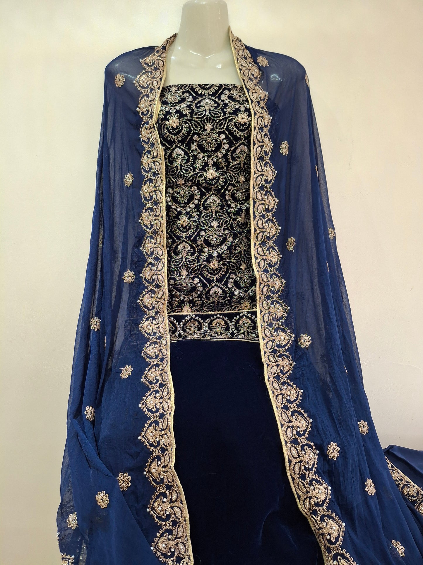 Micro Velvet 9000 Embroidered Unstitched 3 Piece Suit Set