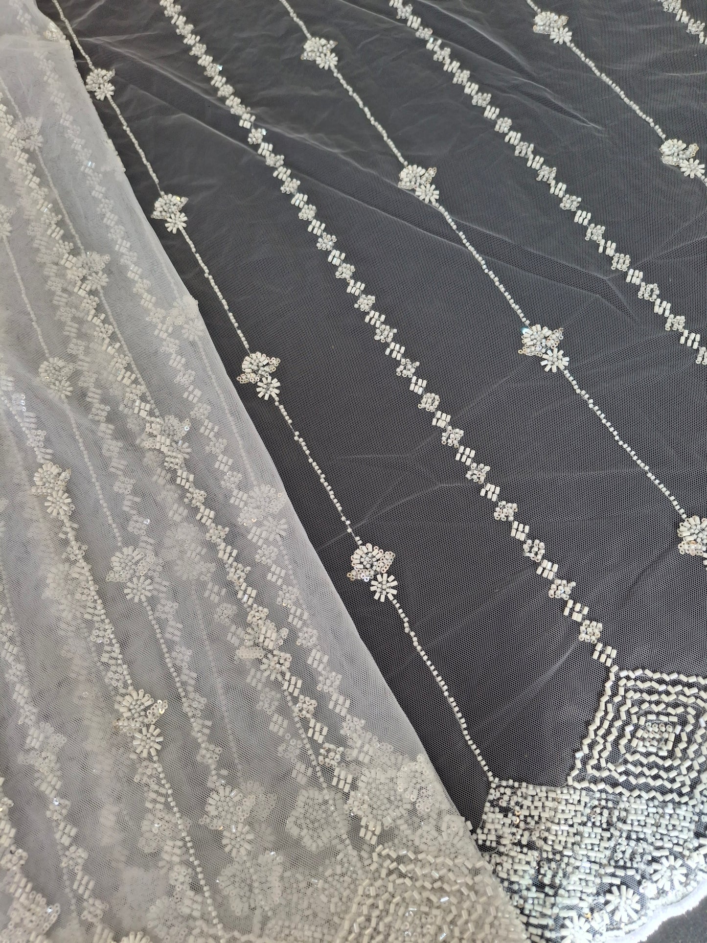 Cut Dana Heavy Diamond Embroidered Net(sold by the meters)