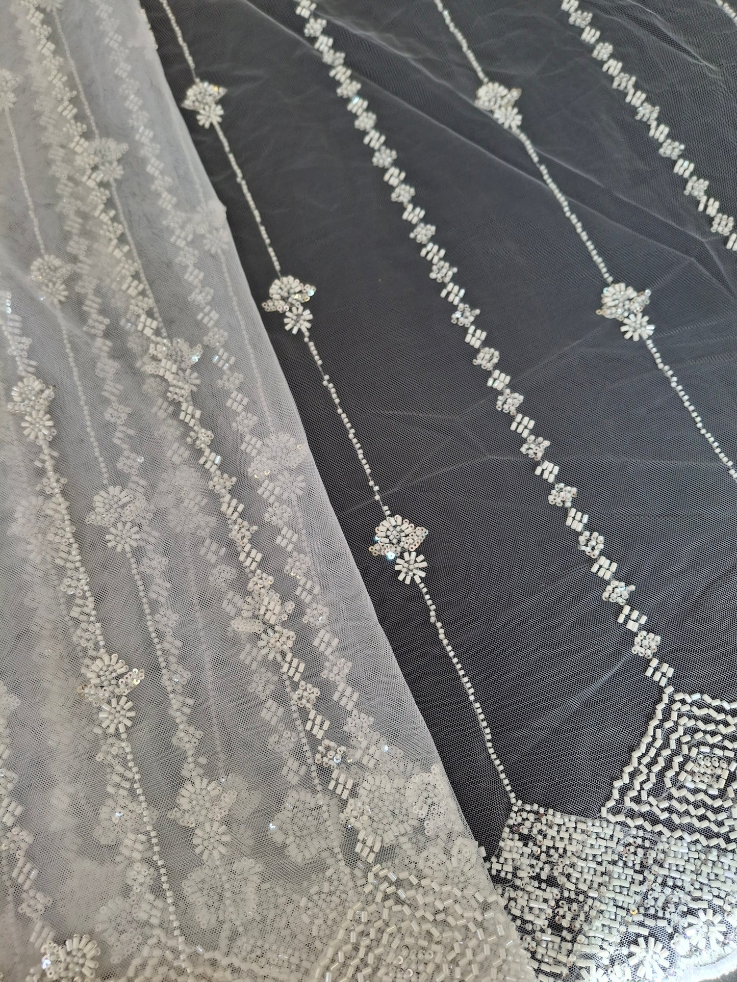 Cut Dana Heavy Diamond Embroidered Net(sold by the meters)