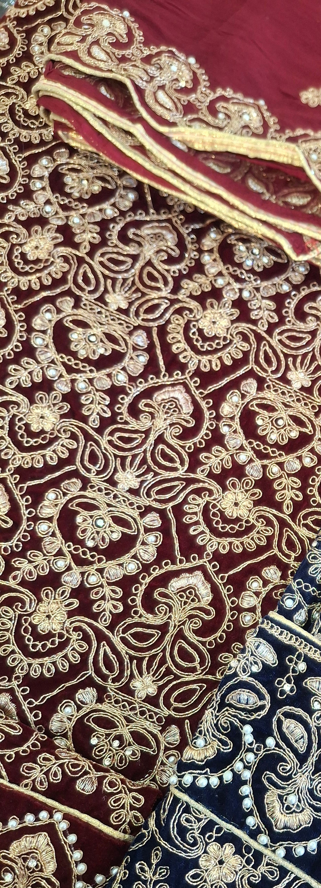 Micro Velvet 9000 Embroidered Unstitched 3 Piece Suit Set