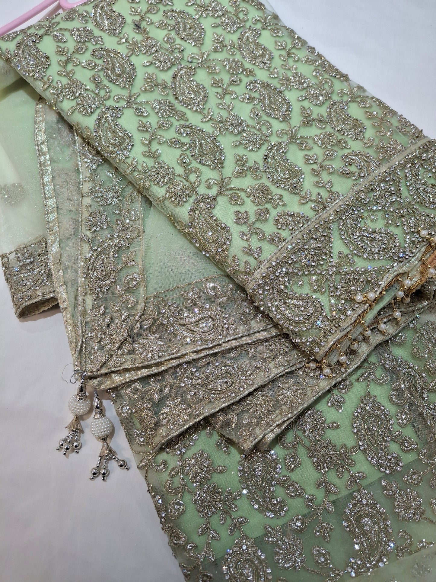 Embroidered Fancy Net,chiffon,4 piece suit set