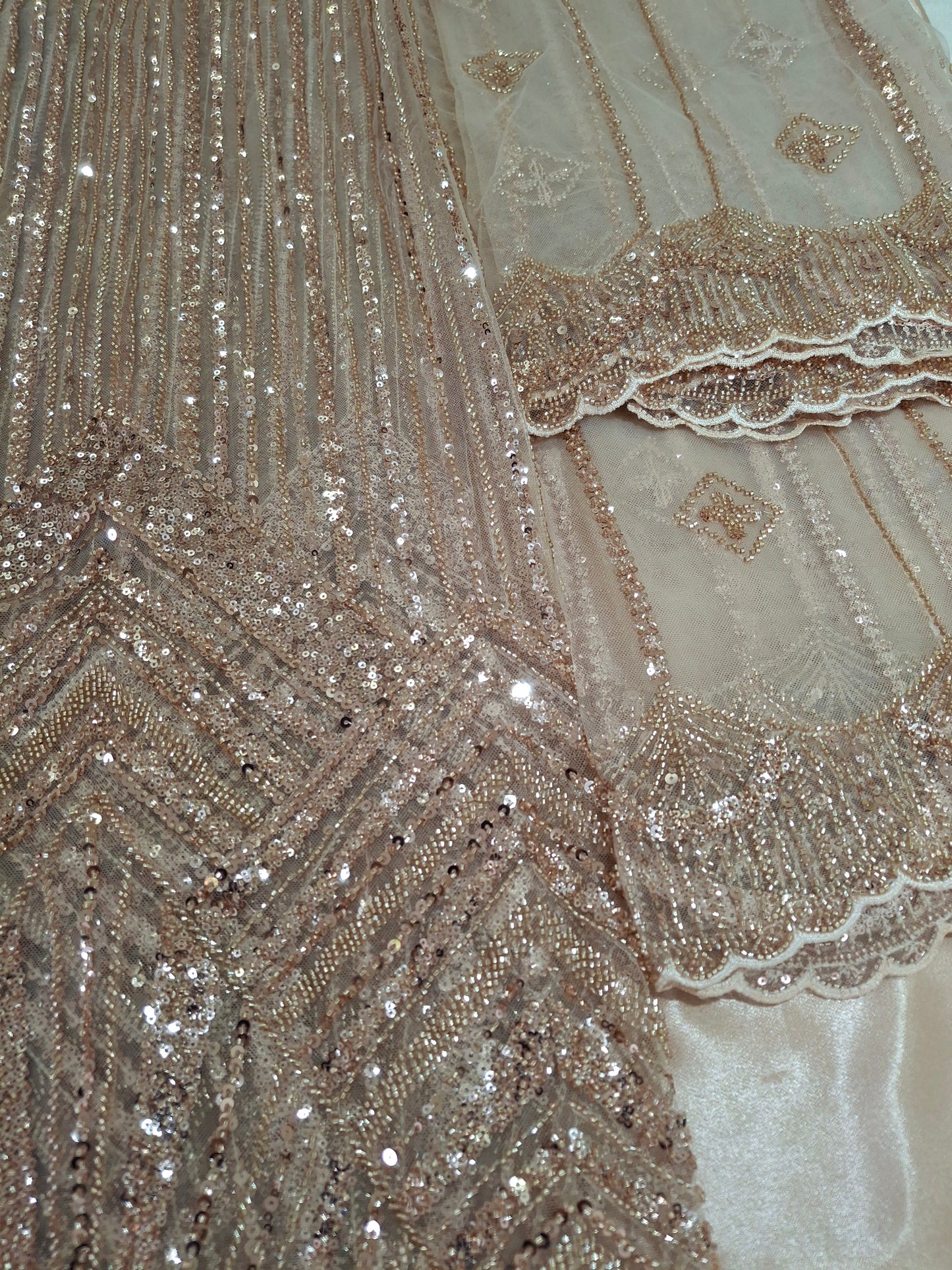 Cut Dana Luxury Heavy Embroidered Gold Net Unstitched 4 piece Full Suit