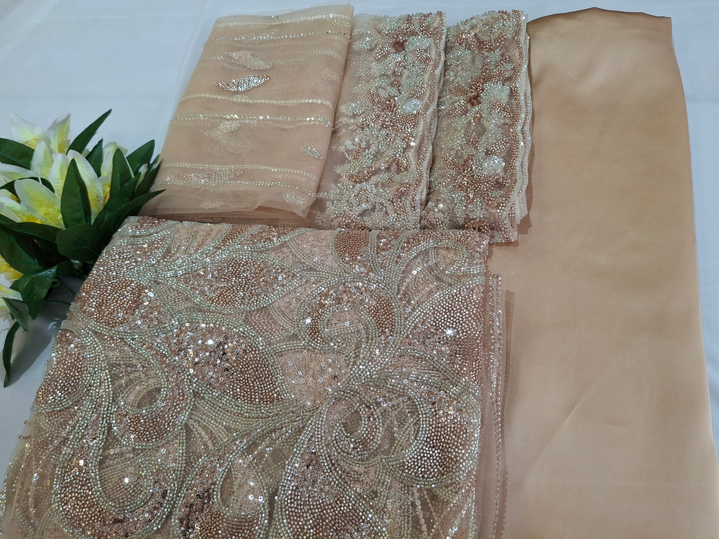 Cut Dana,Sequins,Heavy Embroidered Luxurious Net Fabric(4 piece suit set)